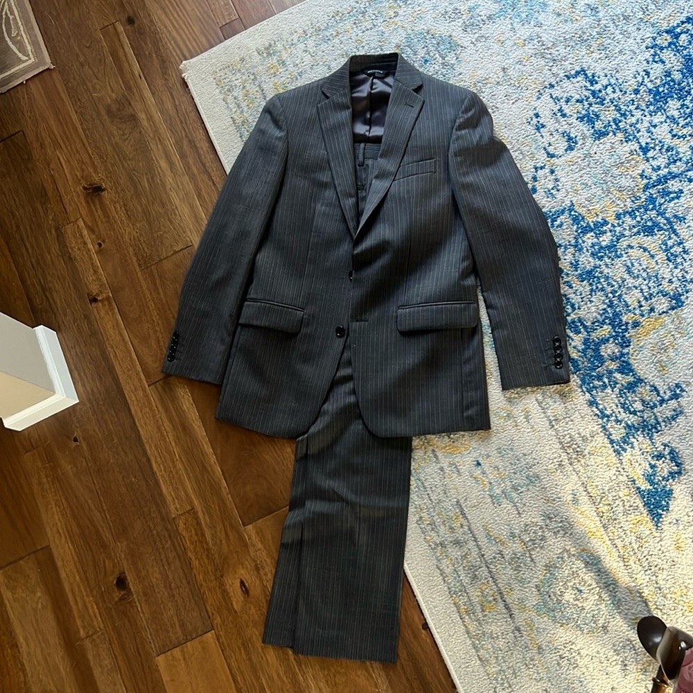 Gray Marc Anthony pinstripe suit